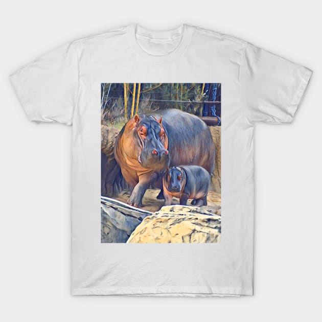 Mom and baby Hippo T-Shirt by Sharonzoolady